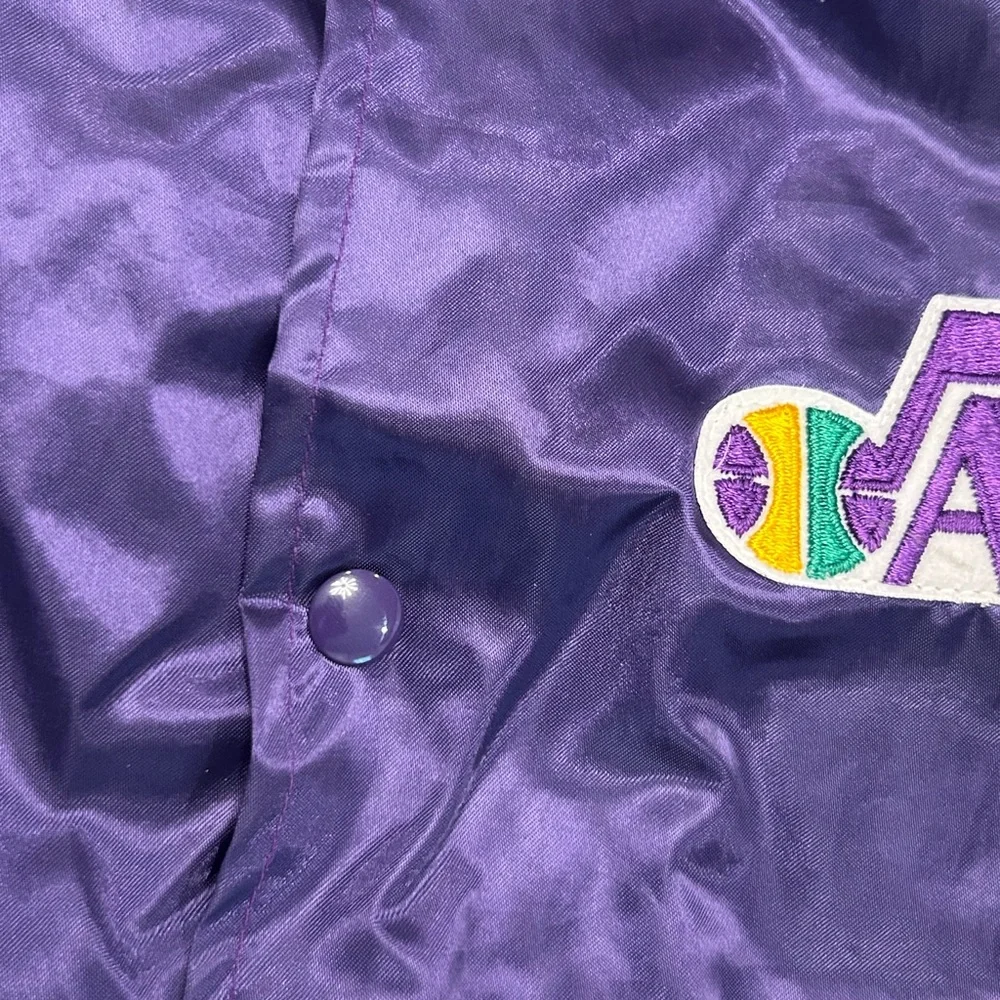 Swingster Vintage 80s 90s Utah Jazz‎ Purple Satin Bomber Jacket NBA XL Made USA